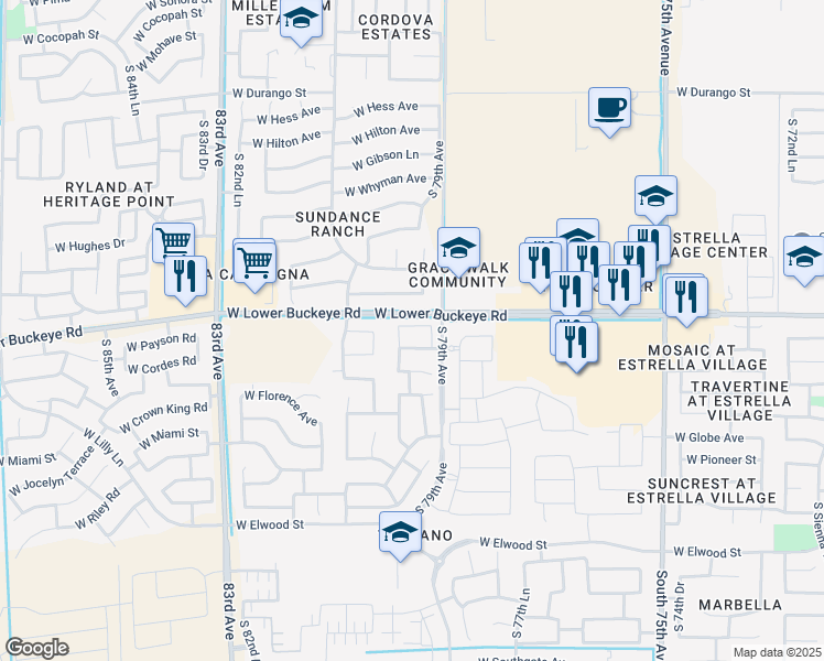 map of restaurants, bars, coffee shops, grocery stores, and more near 7923 West Payson Road in Phoenix