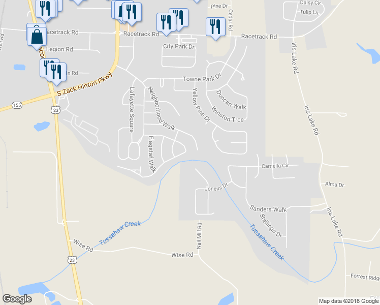 map of restaurants, bars, coffee shops, grocery stores, and more near 5010 Tussahaw Crossing in McDonough