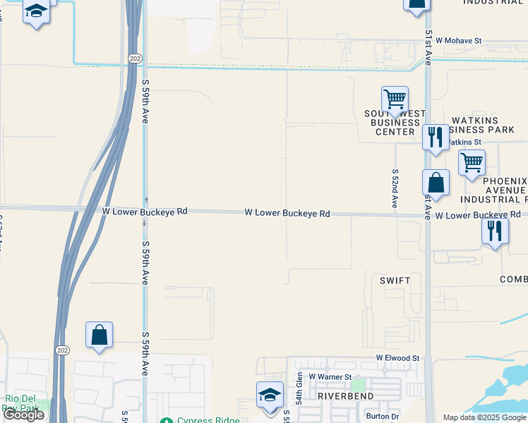 map of restaurants, bars, coffee shops, grocery stores, and more near 5555 West Lower Buckeye Road in Phoenix