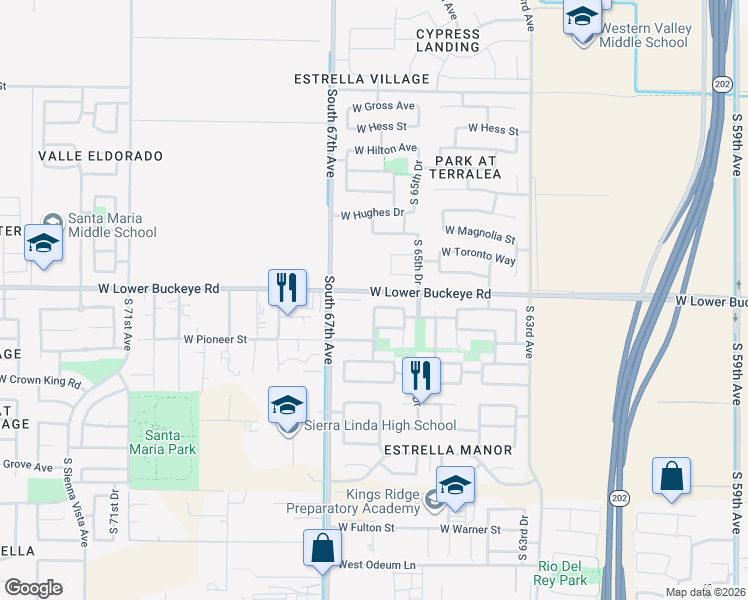 map of restaurants, bars, coffee shops, grocery stores, and more near 6529 West Preston Lane in Phoenix