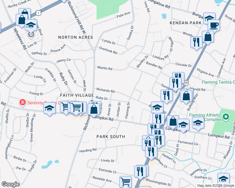 map of restaurants, bars, coffee shops, grocery stores, and more near 2217 Richards Road in Augusta