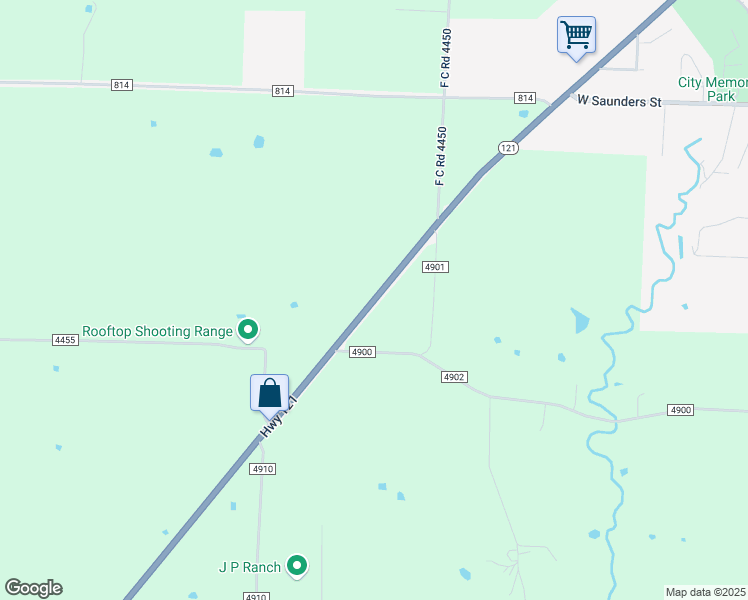 map of restaurants, bars, coffee shops, grocery stores, and more near 15527 State Highway 121 in Leonard
