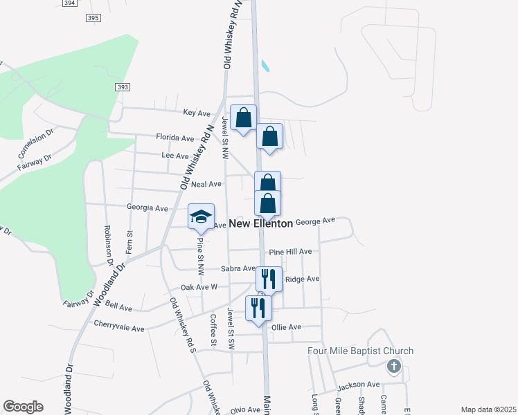 map of restaurants, bars, coffee shops, grocery stores, and more near in New Ellenton