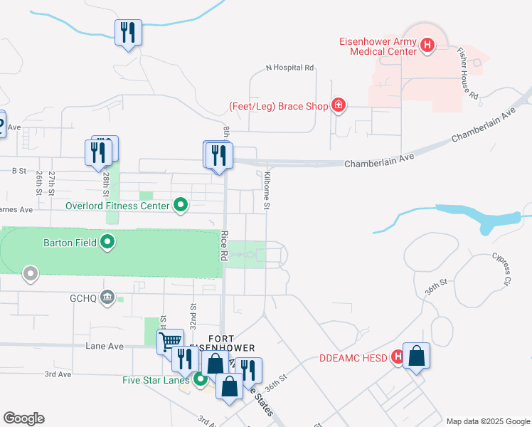 map of restaurants, bars, coffee shops, grocery stores, and more near 25714 Barnes Avenue in Augusta