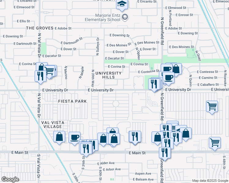 map of restaurants, bars, coffee shops, grocery stores, and more near 405 North Norwalk in Mesa
