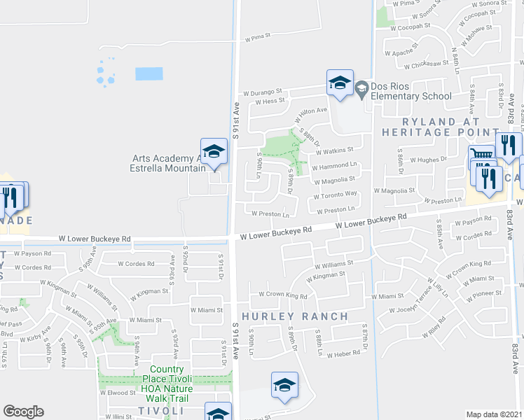 map of restaurants, bars, coffee shops, grocery stores, and more near 9012 West Preston Lane in Tolleson