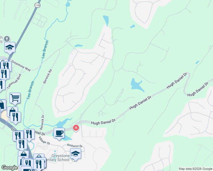 map of restaurants, bars, coffee shops, grocery stores, and more near 4042 Greystone Drive in Birmingham