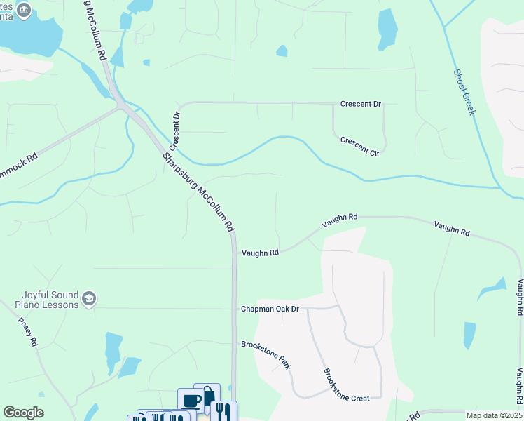 map of restaurants, bars, coffee shops, grocery stores, and more near 709 Vaughn Road in Newnan