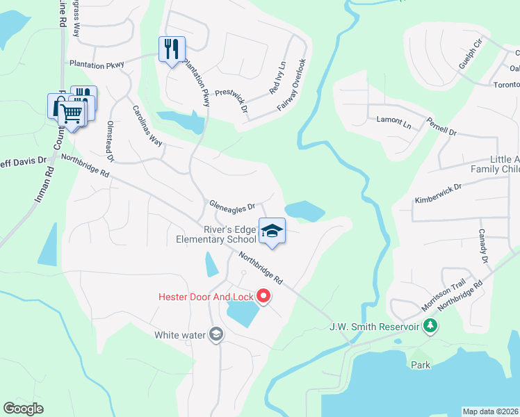 map of restaurants, bars, coffee shops, grocery stores, and more near 94 Gleneagles Drive in Fayetteville