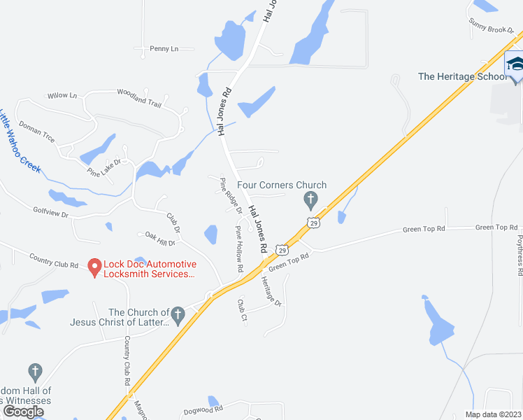 map of restaurants, bars, coffee shops, grocery stores, and more near 97 Hal Jones Road in Newnan