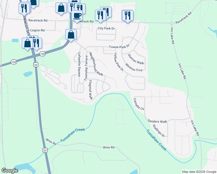 map of restaurants, bars, coffee shops, grocery stores, and more near 4055 Tussahaw Crossing in McDonough
