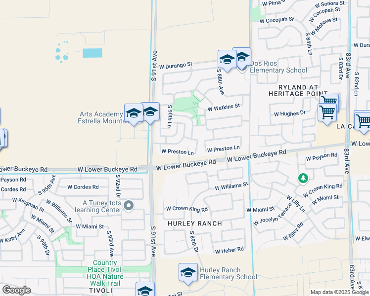 map of restaurants, bars, coffee shops, grocery stores, and more near 2642 South 89th Drive in Tolleson