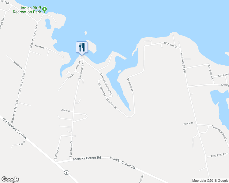 map of restaurants, bars, coffee shops, grocery stores, and more near 335 Cypress Shores Road in Eutawville