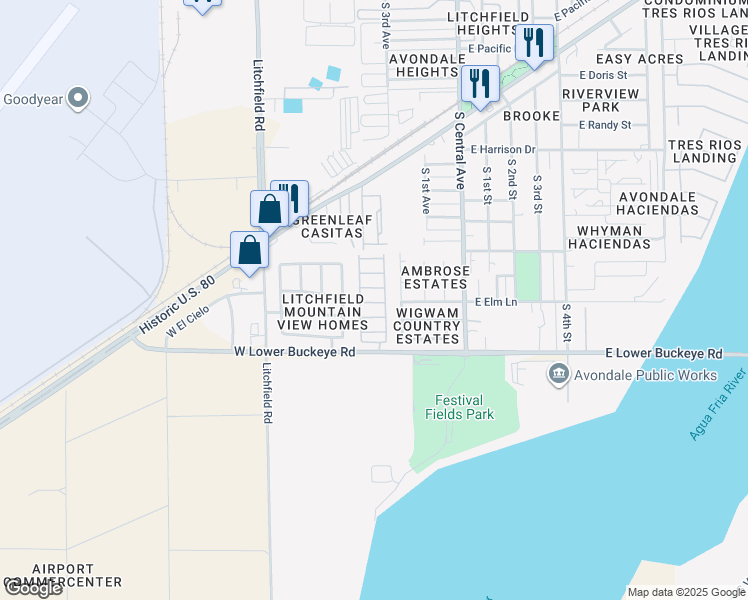 map of restaurants, bars, coffee shops, grocery stores, and more near 300 West Lower Buckeye Road in Avondale