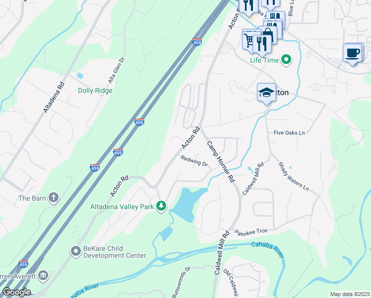 map of restaurants, bars, coffee shops, grocery stores, and more near 4030 Danbury Circle in Birmingham