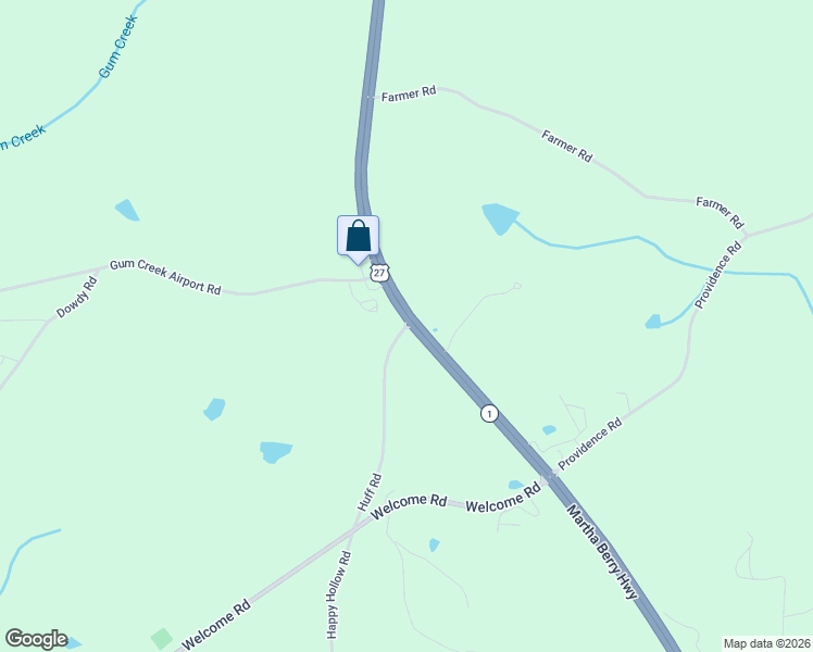 map of restaurants, bars, coffee shops, grocery stores, and more near 125 Huff Road in Roopville