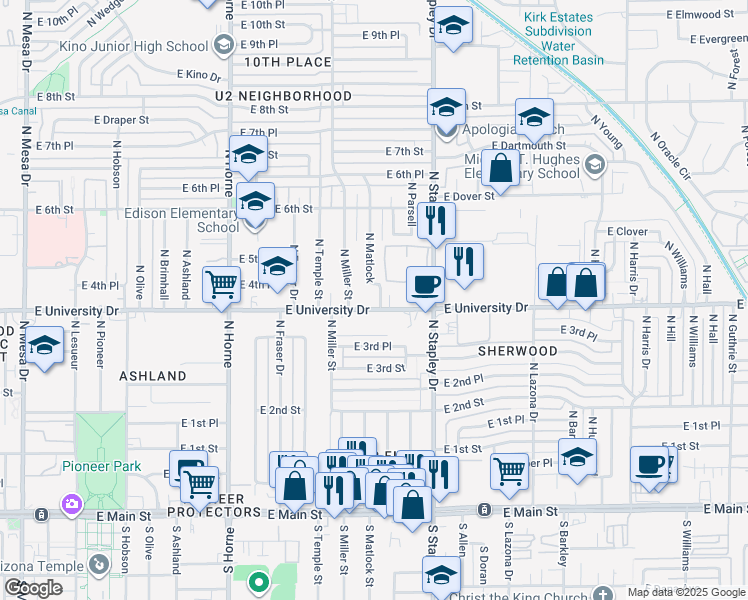 map of restaurants, bars, coffee shops, grocery stores, and more near 430 North Matlock in Mesa