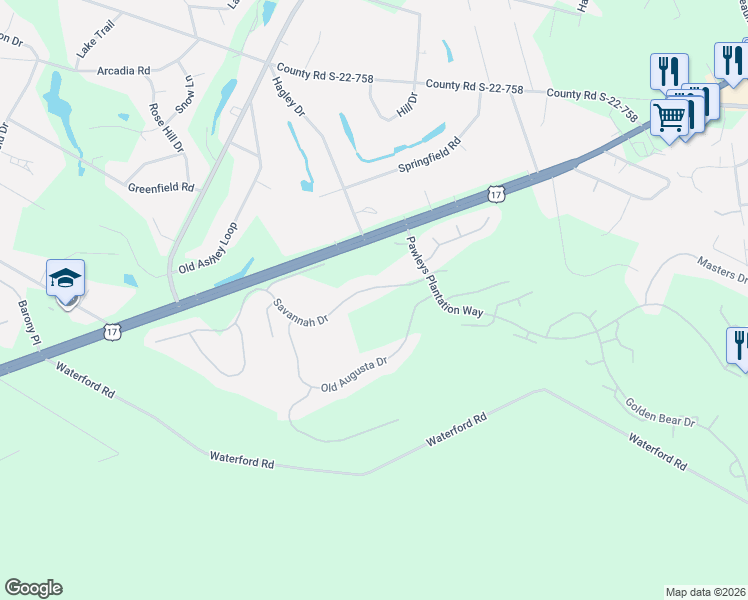 map of restaurants, bars, coffee shops, grocery stores, and more near 149 Savannah Drive in Pawleys Island