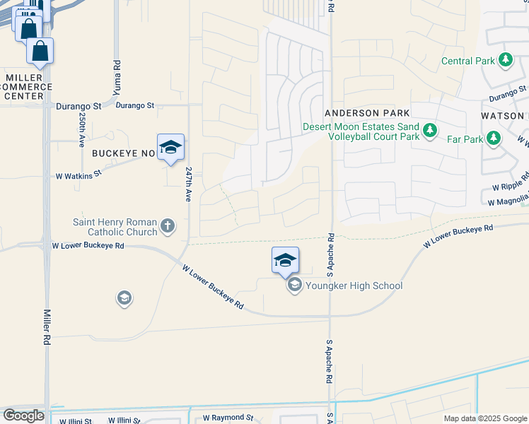 map of restaurants, bars, coffee shops, grocery stores, and more near 2200 South Apache Road in Buckeye