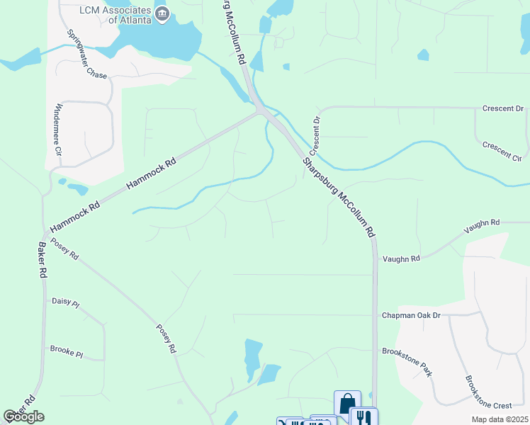 map of restaurants, bars, coffee shops, grocery stores, and more near 25 Fairfax Street in Newnan