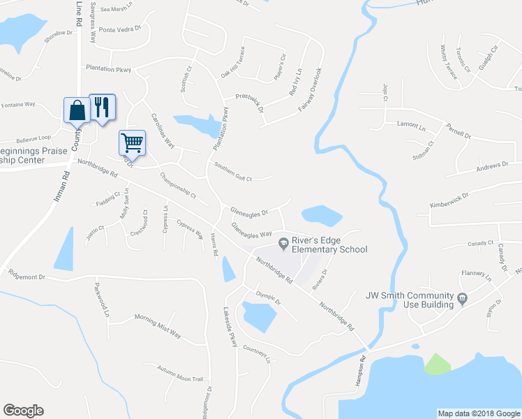 map of restaurants, bars, coffee shops, grocery stores, and more near 82 Gleneagles Drive in Fayetteville