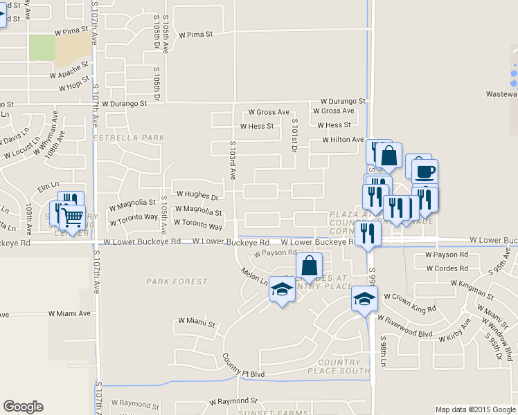 map of restaurants, bars, coffee shops, grocery stores, and more near 10217 West Flavia Haven in Tolleson