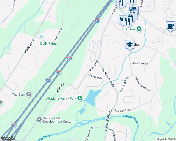 map of restaurants, bars, coffee shops, grocery stores, and more near 4030 Danbury Circle in Birmingham