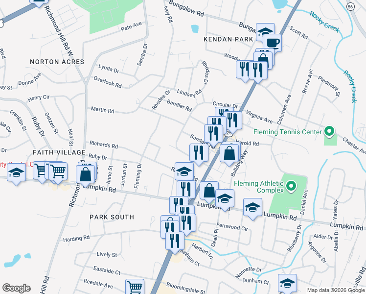 map of restaurants, bars, coffee shops, grocery stores, and more near 2124 Circular Drive in Augusta