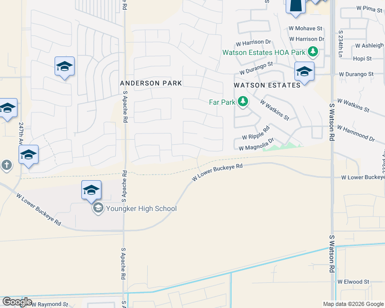 map of restaurants, bars, coffee shops, grocery stores, and more near 24034 West Flores Drive in Buckeye