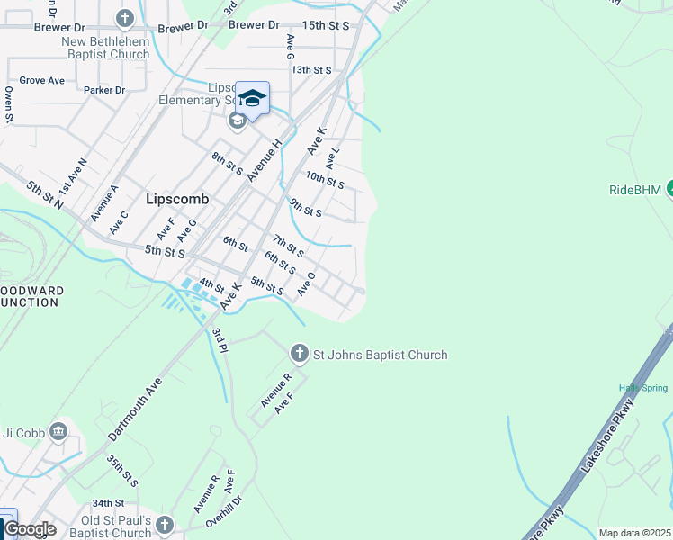 map of restaurants, bars, coffee shops, grocery stores, and more near 4700 Wil Olvey Drive in Bessemer