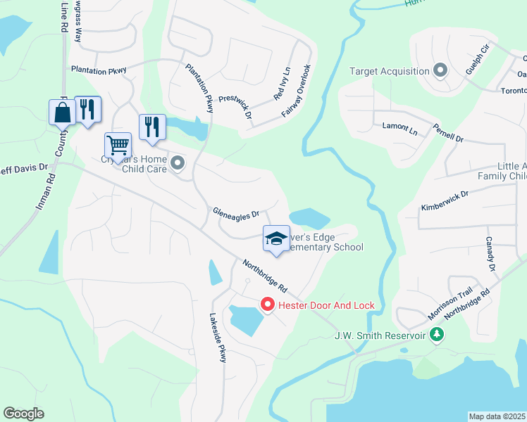 map of restaurants, bars, coffee shops, grocery stores, and more near 94 Gleneagles Drive in Fayetteville