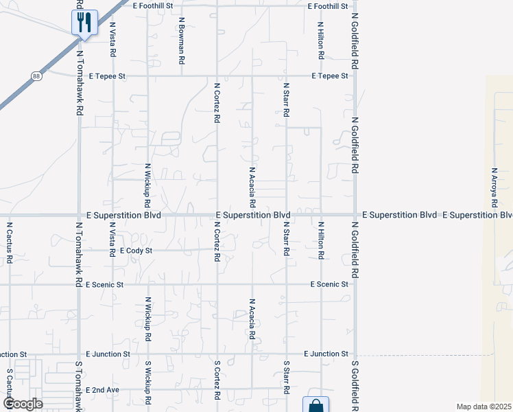 map of restaurants, bars, coffee shops, grocery stores, and more near 2650 East Superstition Boulevard in Apache Junction