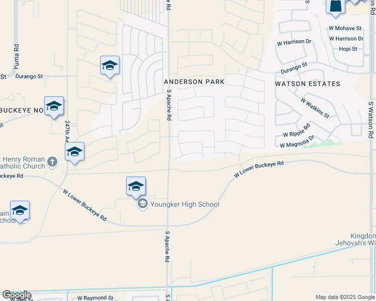 map of restaurants, bars, coffee shops, grocery stores, and more near 24224 West Flores Drive in Buckeye