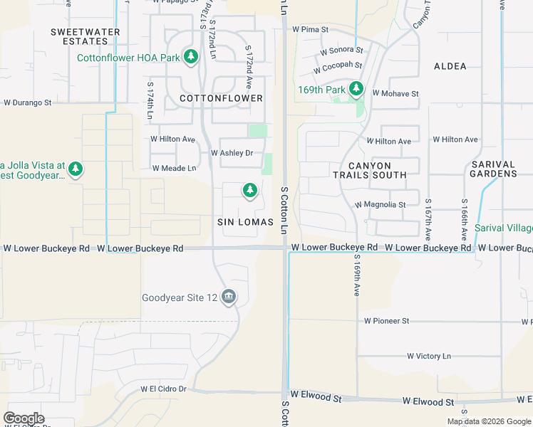 map of restaurants, bars, coffee shops, grocery stores, and more near 17149 West Magnolia Street in Goodyear