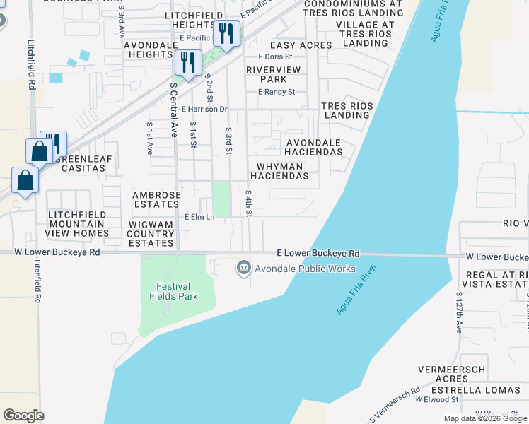map of restaurants, bars, coffee shops, grocery stores, and more near 425 East Elm Lane in Avondale