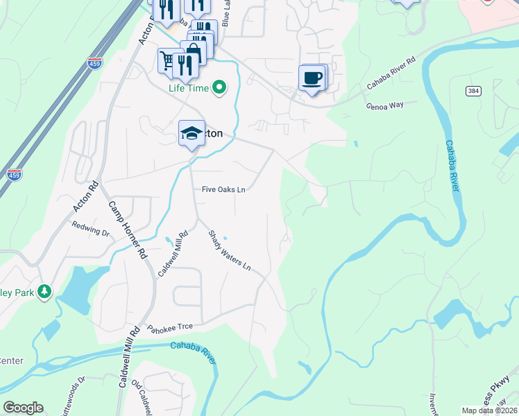map of restaurants, bars, coffee shops, grocery stores, and more near 4672 Bridgewater Road in Birmingham