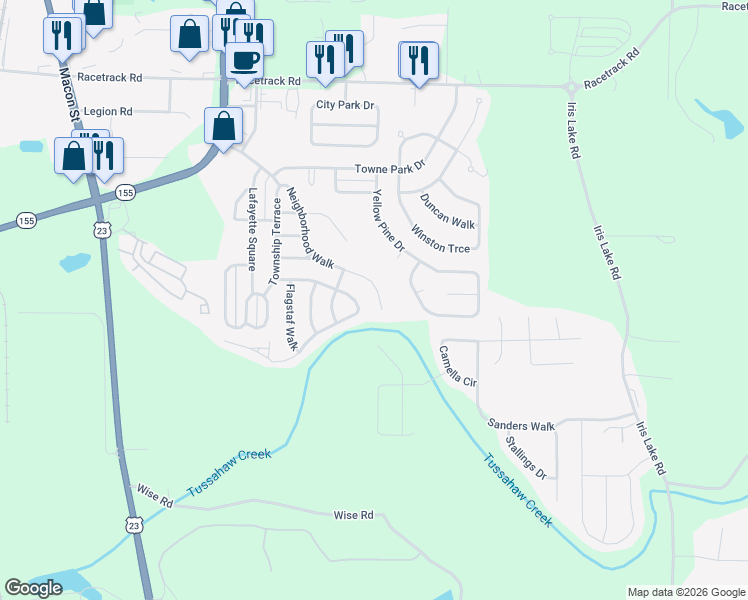 map of restaurants, bars, coffee shops, grocery stores, and more near 1855 Neighborhood Walk in McDonough