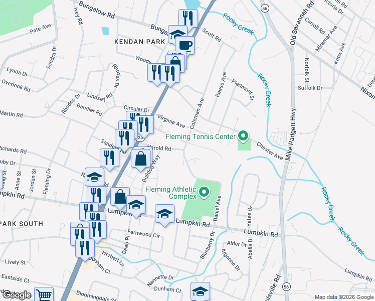 map of restaurants, bars, coffee shops, grocery stores, and more near 2612 Coleman Avenue in Augusta