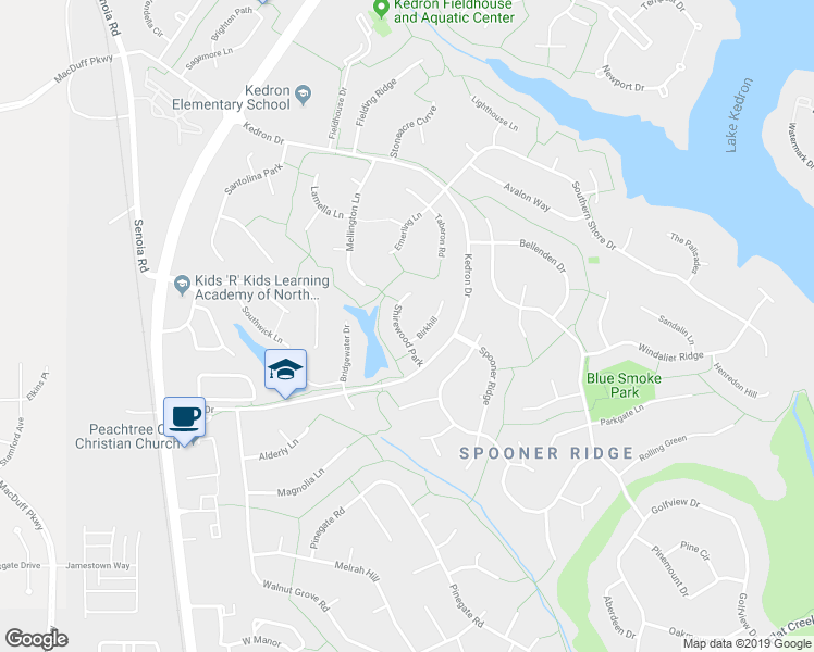 map of restaurants, bars, coffee shops, grocery stores, and more near 106 Shirewood Park in Peachtree City