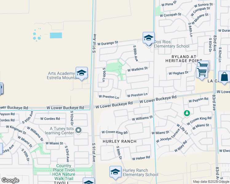 map of restaurants, bars, coffee shops, grocery stores, and more near 2642 South 89th Drive in Tolleson