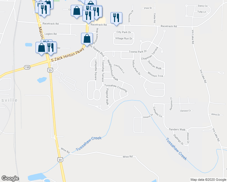 map of restaurants, bars, coffee shops, grocery stores, and more near 4020 Mission Way in McDonough