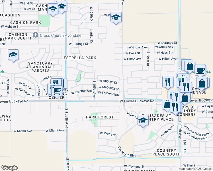 map of restaurants, bars, coffee shops, grocery stores, and more near 10412 West Magnolia Street in Tolleson