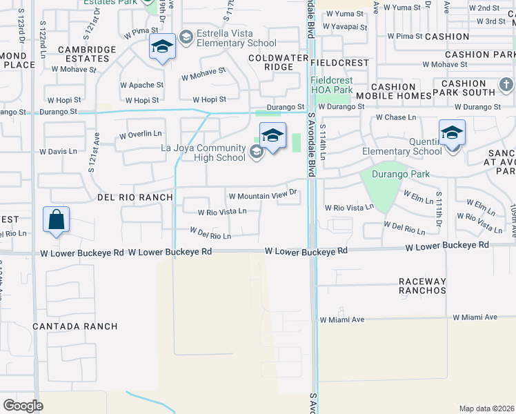 map of restaurants, bars, coffee shops, grocery stores, and more near 11602 West Rio Vista Lane in Avondale