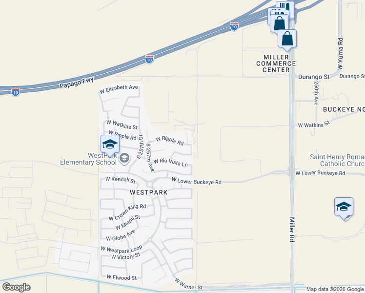 map of restaurants, bars, coffee shops, grocery stores, and more near 25539 West Ripple Road in Buckeye