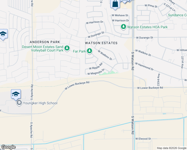 map of restaurants, bars, coffee shops, grocery stores, and more near 23815 West Magnolia Drive in Buckeye