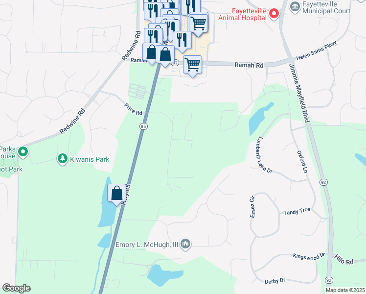 map of restaurants, bars, coffee shops, grocery stores, and more near 405 Currency Court in Fayetteville