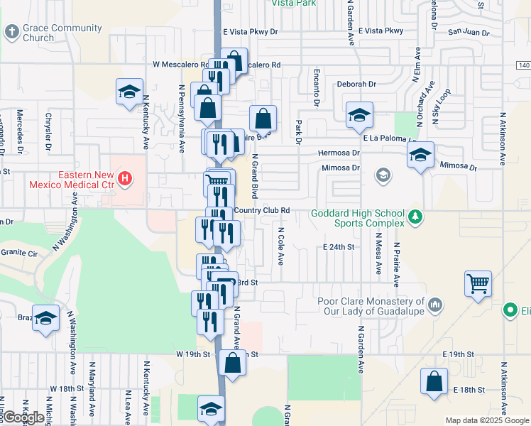 map of restaurants, bars, coffee shops, grocery stores, and more near 200 East Country Club Road in Roswell