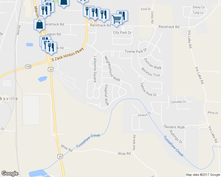 map of restaurants, bars, coffee shops, grocery stores, and more near 4025 Mission Way in McDonough