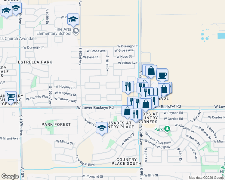 map of restaurants, bars, coffee shops, grocery stores, and more near 10047 West Flavia Haven in Tolleson
