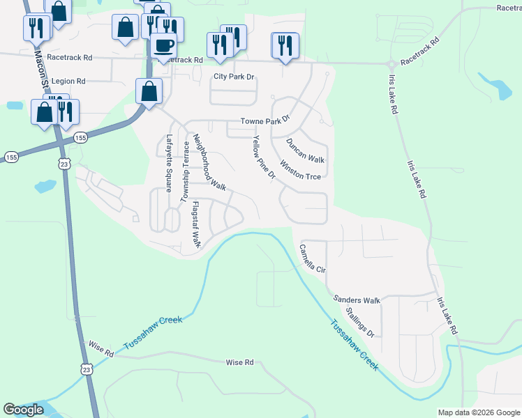 map of restaurants, bars, coffee shops, grocery stores, and more near 1855 Neighborhood Walk in McDonough